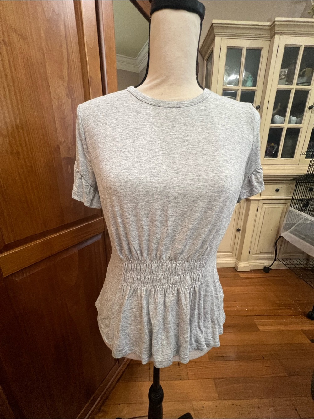 Mustard Seed Heather Gray Short Sleeve Smocked Waist Top